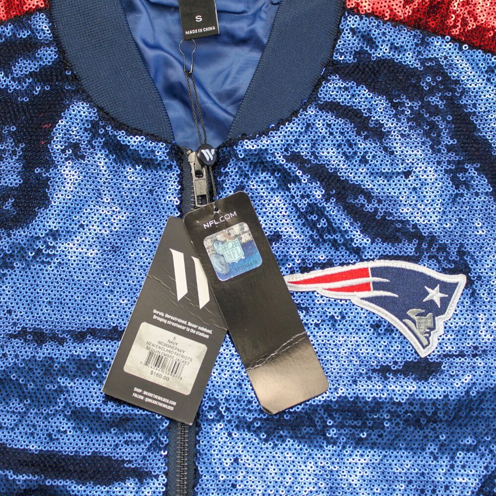 LAST ONE! Sequin Ombre New England Patriots Full Zip Bomber Jacket Women's Large - Picture 5 of 6